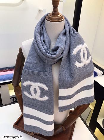 Chanel 100% Wool Fabric Scarf Grey – 35x200 cm