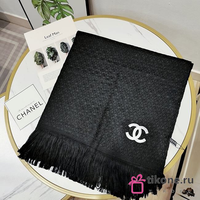 Chanel Bohemian Style With Stripe Knitting Scarf Black  – 180x65 cm - 1