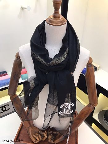 Chanel Embroidered Silk And Wool Scarf Black  – 2YSC7179 - 75×200 cm
