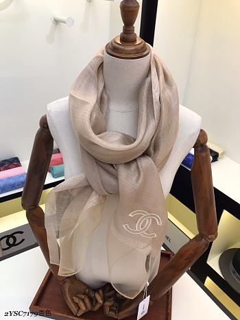 Chanel Embroidered Silk And Wool Scarf Beige  – 2YSC7179 - 75×200 cm