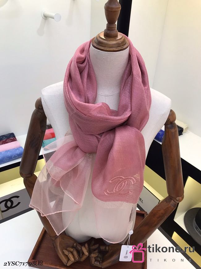 Chanel Embroidered Silk And Wool Scarf Pink – 2YSC7179 - 75×200 cm - 1