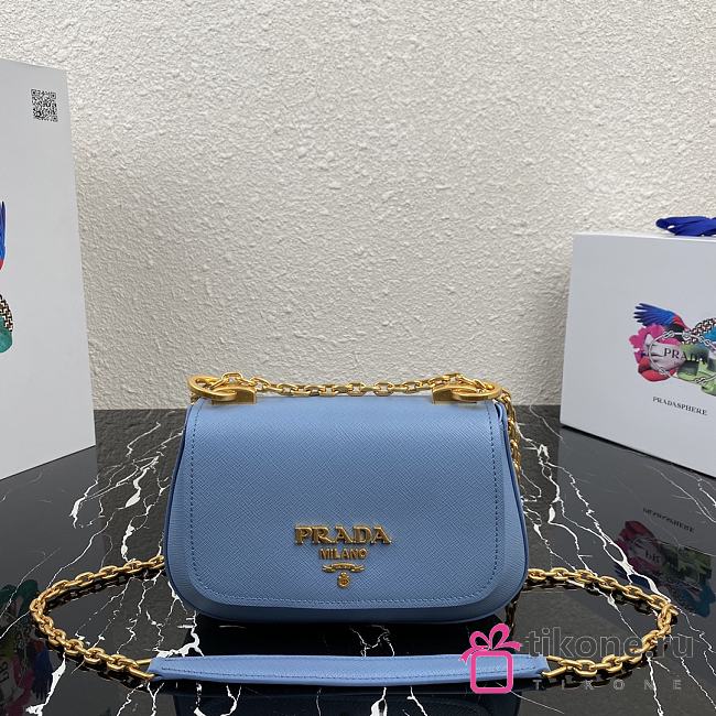 Prada Saffiano Leather Shoulder Bag Blue 1BD275 - 1