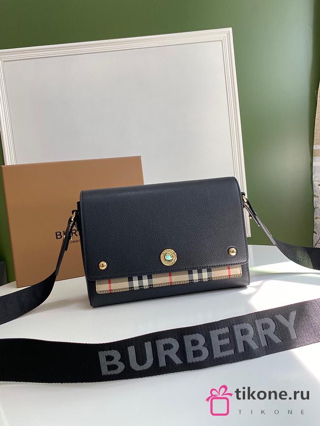 Burberry Leather and Vintage Check Note Crossbody Bag Black – 1791 – 25 x 8.5 x 18 cm - 1