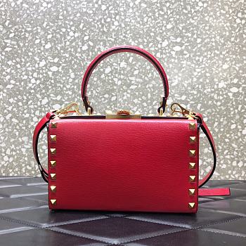 Valentino Garavani Rockstud Alcove Grained Calfskin Red Box Bag – 0052# – 19x12x8cm