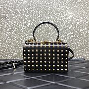 Valentino Garavani Rockstud Alcove All-over Rivet Gold Metal Fittings Grained Calfskin Black Box Bag – 0054B# – 19x12x8cm - 1