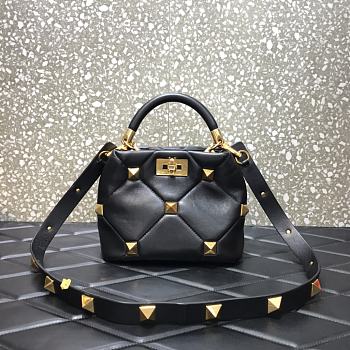 Valentino Roman Stud The Handle Bag 520 In Nappa Gold – 1199# – 20×9×15 cm