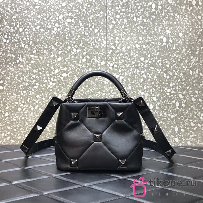 Valentino Roman Stud The Handle Bag 520 In Nappa Black Silver – 1199# – 20×9×15 cm - 1