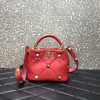 Valentino Roman Stud The Handle Bag 520 In Nappa Red – 1199# – 20×9×15 cm