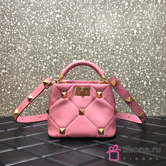 Valentino Roman Stud The Handle Bag 520 In Nappa Pink – 1199# – 20×9×15 cm - 1