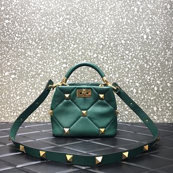 Valentino Roman Stud The Handle Bag 520 In Nappa Green – 1199# – 20×9×15 cm