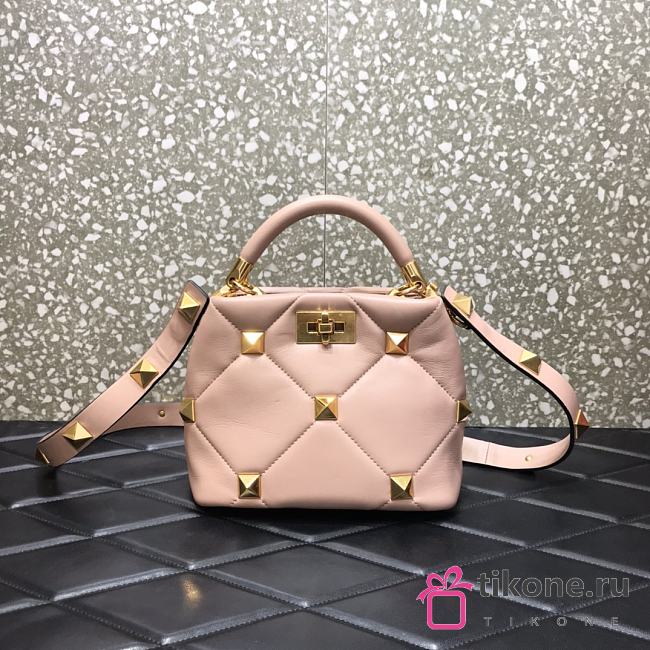 Valentino Roman Stud The Handle Bag 520 In Nappa Rose Cannelle – 1199# – 20×9×15 cm - 1