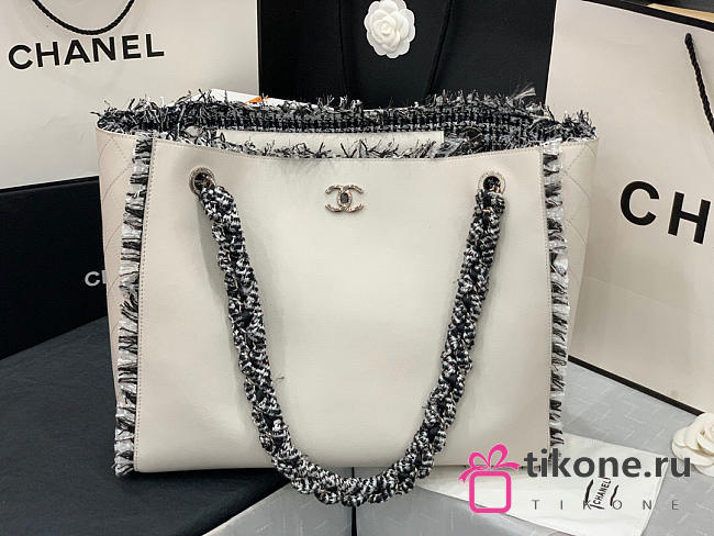 Chanel Shopping Bag Woven Chain With Shoulder Strap Cowhide White - AS8485 – 38x31x10 cm - 1