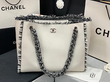 Chanel Shopping Bag Woven Chain With Shoulder Strap Cowhide White - AS8485 – 38x31x10 cm