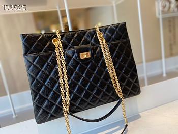 Chanel Diamond Check Leather Tote Shopping Black Bag - AS6611 – 35x26x11 cm