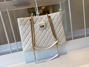 Chanel Diamond Check Leather Tote Shopping White Bag - AS6611 – 35x26x11 cm