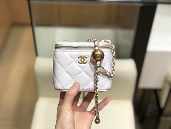 Chanel Mini Cosmetic Metal Ball Lambskin White - A88828 - 8.5x11x7 cm