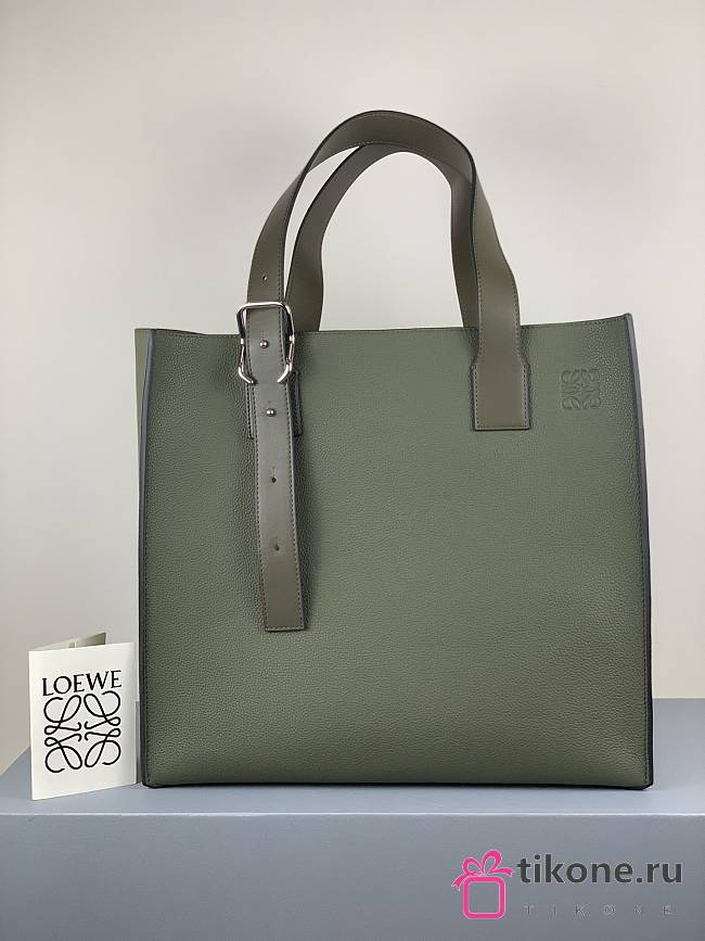 Loewe Buckle Tote Handbag Embossed Anagram Green – 36x33x17 cm - 1