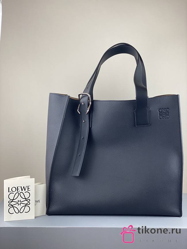 Loewe Buckle Tote Handbag Embossed Anagram Navy Blue – 36x33x17 cm - 1