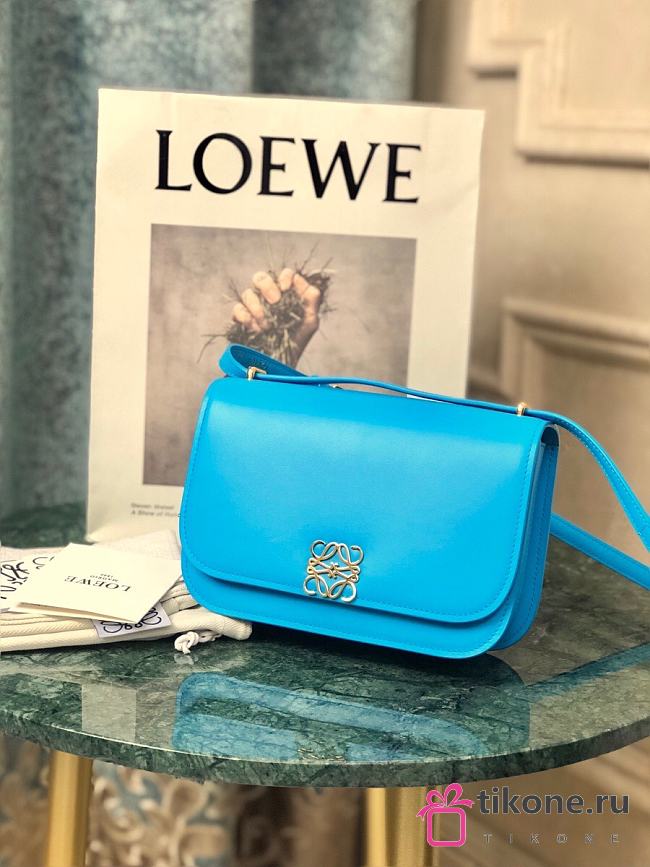 Loewe Goya Mini bag in silk calfskin Cyan – 18.5x12.5x6 cm  - 1