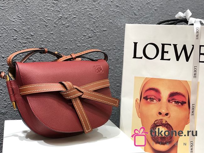 Loewe Small Gate Bag Canvas And Cow Leather Brown/Red – 20x19x11 cm - 1