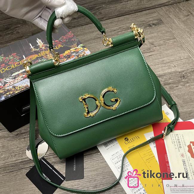 Dolce & Gabbana Sicily Imported cowhide With D&G Logo Bag Green – 25x20x12 cm - 1