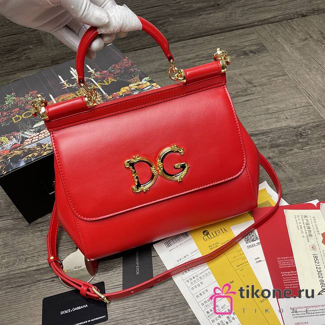 Dolce & Gabbana Sicily Imported cowhide With D&G Logo Bag Red – 25x20x12 cm - 1