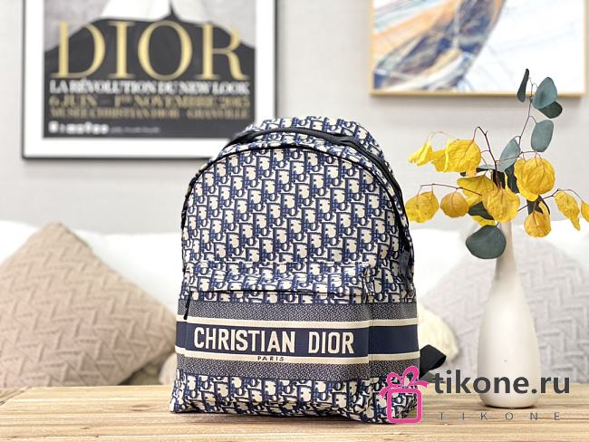 Dior Oblique Backpack canvas blue embroidery – 35×15×42cm - 1