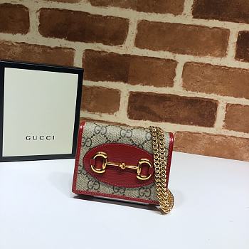 Gucci Horsebit 1955 Wallet With Chain Red/Ebony GG Supreme Canvas - 623180 – 11x8.5x3 cm