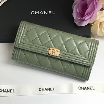 Chanel Leboy Imported Sheep Skin Gold Hardware Long Wallet Green – 80286 - 10.5x19x3 cm
