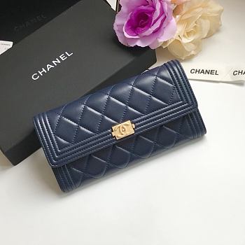 Chanel Leboy Imported Sheep Skin Gold Hardware Long Wallet Navy Blue – 80286 - 10.5x19x3 cm