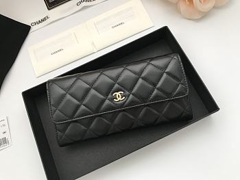 Chanel Imported Sheepskin With Maroon Red Skin Gold Logo Long Wallet Black – A50096 - 10.5x19x3 cm