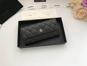 Chanel Grain Embossed Cowhide With Maroon Red Skin Gold Logo Long Wallet Black – A50096 - 10.5x19x3 cm