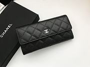 Chanel Grain Embossed Cowhide With Maroon Red Skin Silver Logo Long Wallet Black – A50096 - 10.5x19x3 cm - 4