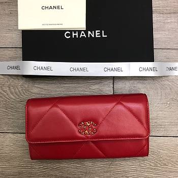 Chanel Flap Long Wallet Large Diamond Pattern Leather Chain CC Buckle Red – 6871 - 19 cm