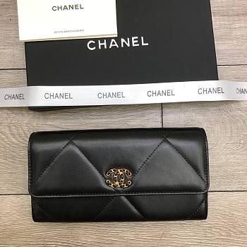 Chanel Flap Long Wallet Large Diamond Pattern Leather Chain CC Buckle Black – 6871 - 19 cm