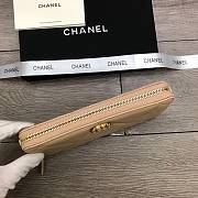 Chanel Zipper Long Wallet Large Diamond Pattern Leather Chain CC Buckle Beige – 6870 - 19 cm - 6