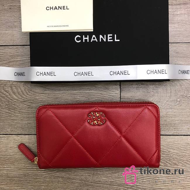 Chanel Zipper Long Wallet Large Diamond Pattern Leather Chain CC Buckle Red – 6870 - 19 cm - 1