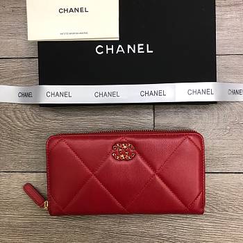 Chanel Zipper Long Wallet Large Diamond Pattern Leather Chain CC Buckle Red – 6870 - 19 cm