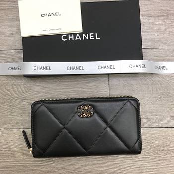 Chanel Zipper Long Wallet Large Diamond Pattern Leather Chain CC Buckle Black – 6870 - 19 cm