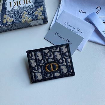 Dior 30 Montaigne Card Holder Blue Jacquard Fabric 