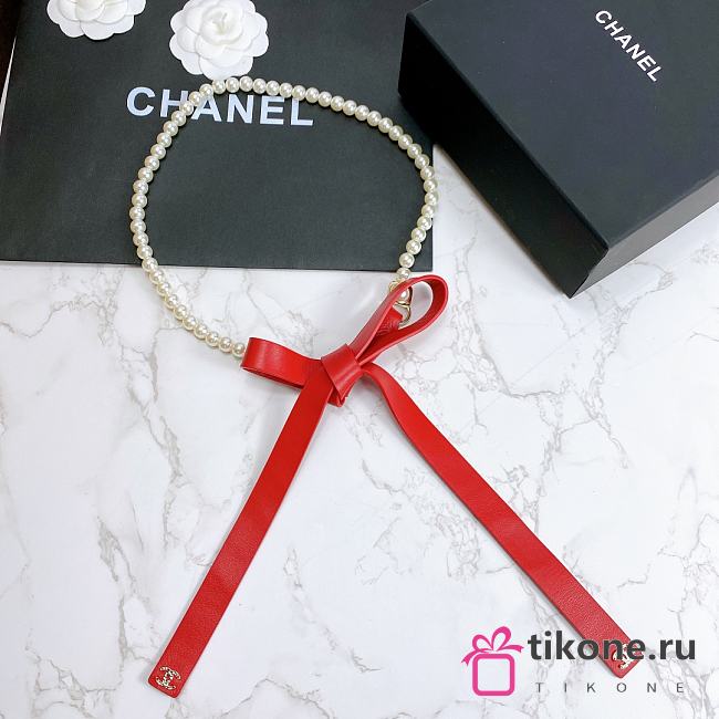 Chanel Lambskin Glass Pearl And Golden Metal Black And Pearl Red - 1