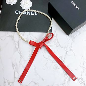 Chanel Lambskin Glass Pearl And Golden Metal Black And Pearl Red
