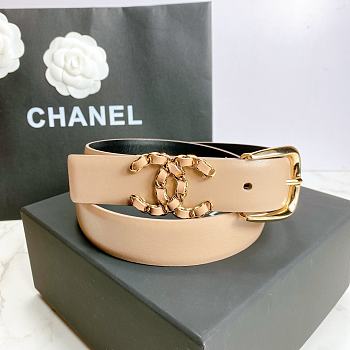 Chanel Calfskin And Golden Metal Belt Beige