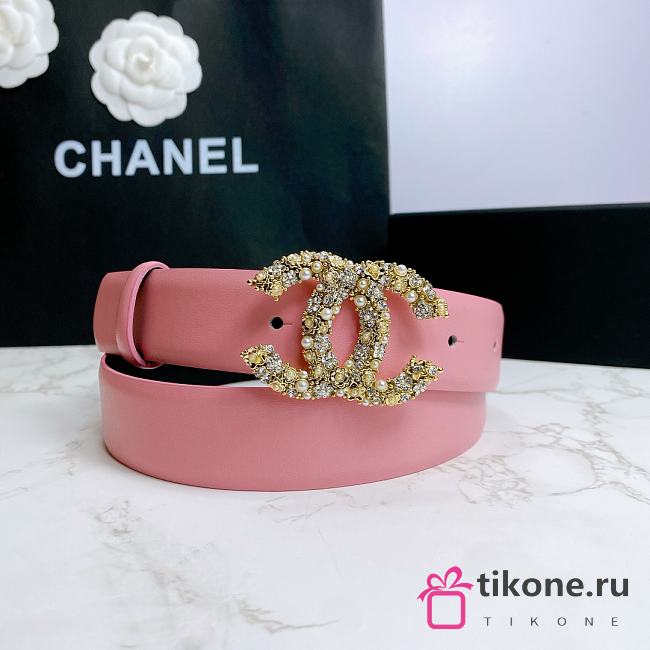 Chanel Belt Hardware Adopts Logo Classic Letter Buckle Cowhide Pink – 3cm - 1