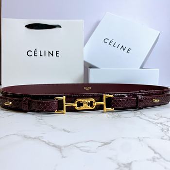 Celine Belt Horsebit Buckle Cow Leather Belt Python Leather Burgundy – 30mm