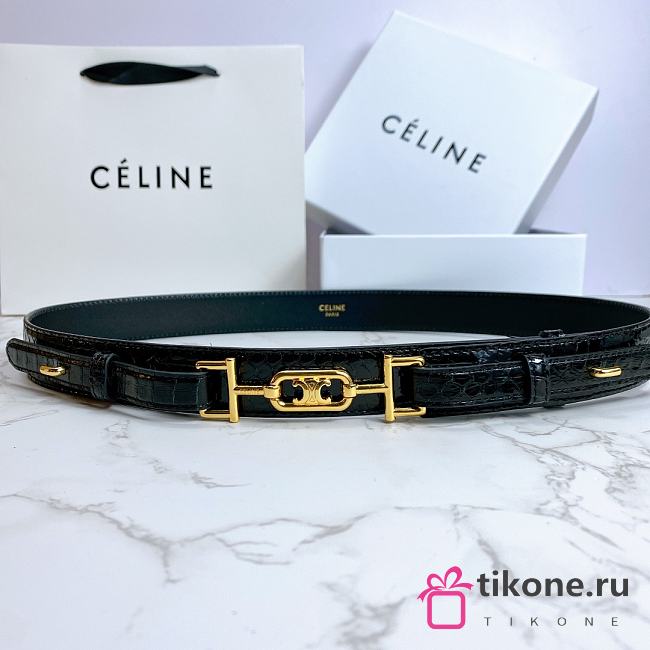 Celine Belt Horsebit Buckle Cow Leather Belt Python Leather Black – 30mm - 1