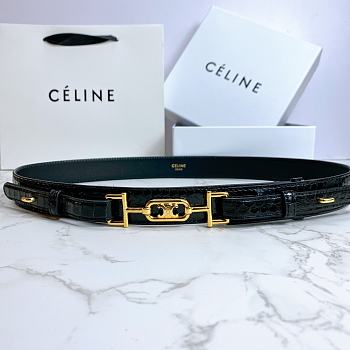 Celine Belt Horsebit Buckle Cow Leather Belt Python Leather Black – 30mm