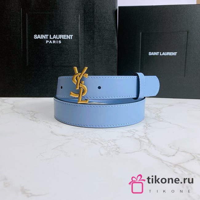 YSL Calfskin Soft Waist Buckle Classic Blue – 30mm - 1