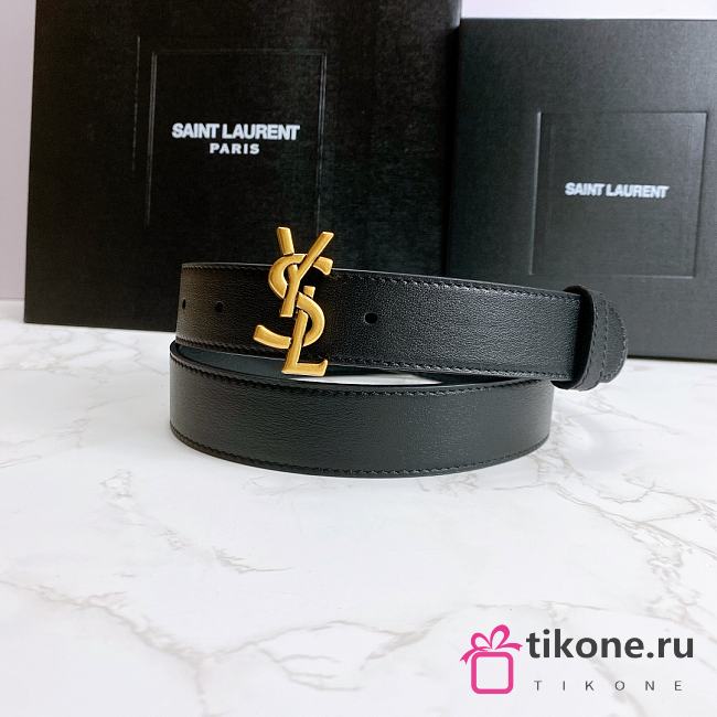 YSL Calfskin Soft Waist Gold Buckle Classic Black – 30mm - 1