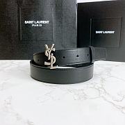 YSL Calfskin Soft Waist Silver Buckle Classic Black – 30mm - 1